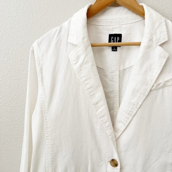 GAP | White Linen Cotton Oversized Blazer Long Coat Jacket Suit | Size Small - Picture 3 of 7